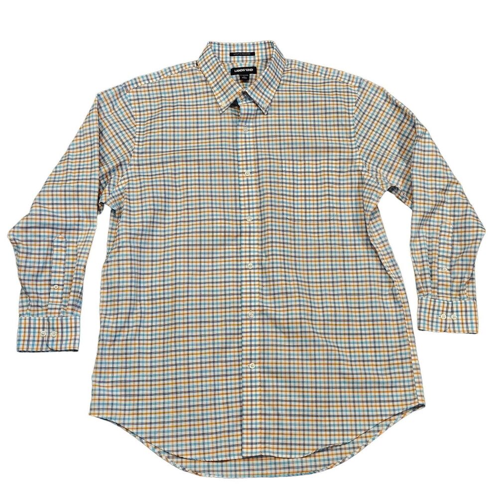 Lands' End Traditional Fit Men's Long Sleeve Plaid Button Down Shirt Size 17-33